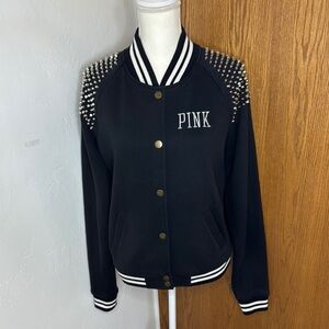 Pink black studded lined varsity bomber jacket size M